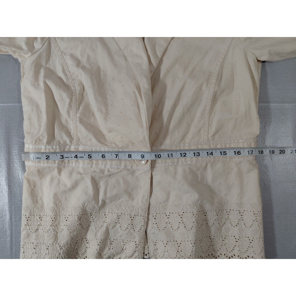 Vtg Y2k Old Navy Floral Scalloped Jacket Women's LG Tan Single Button - Picture 7 of 9